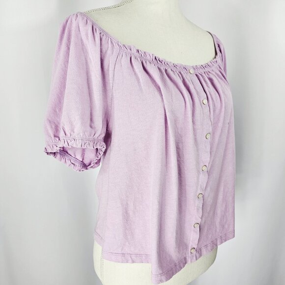 American Eagle Women's Lilac Purple Puff Sleeve Button Front Top Size M NWT - Picture 6 of 12